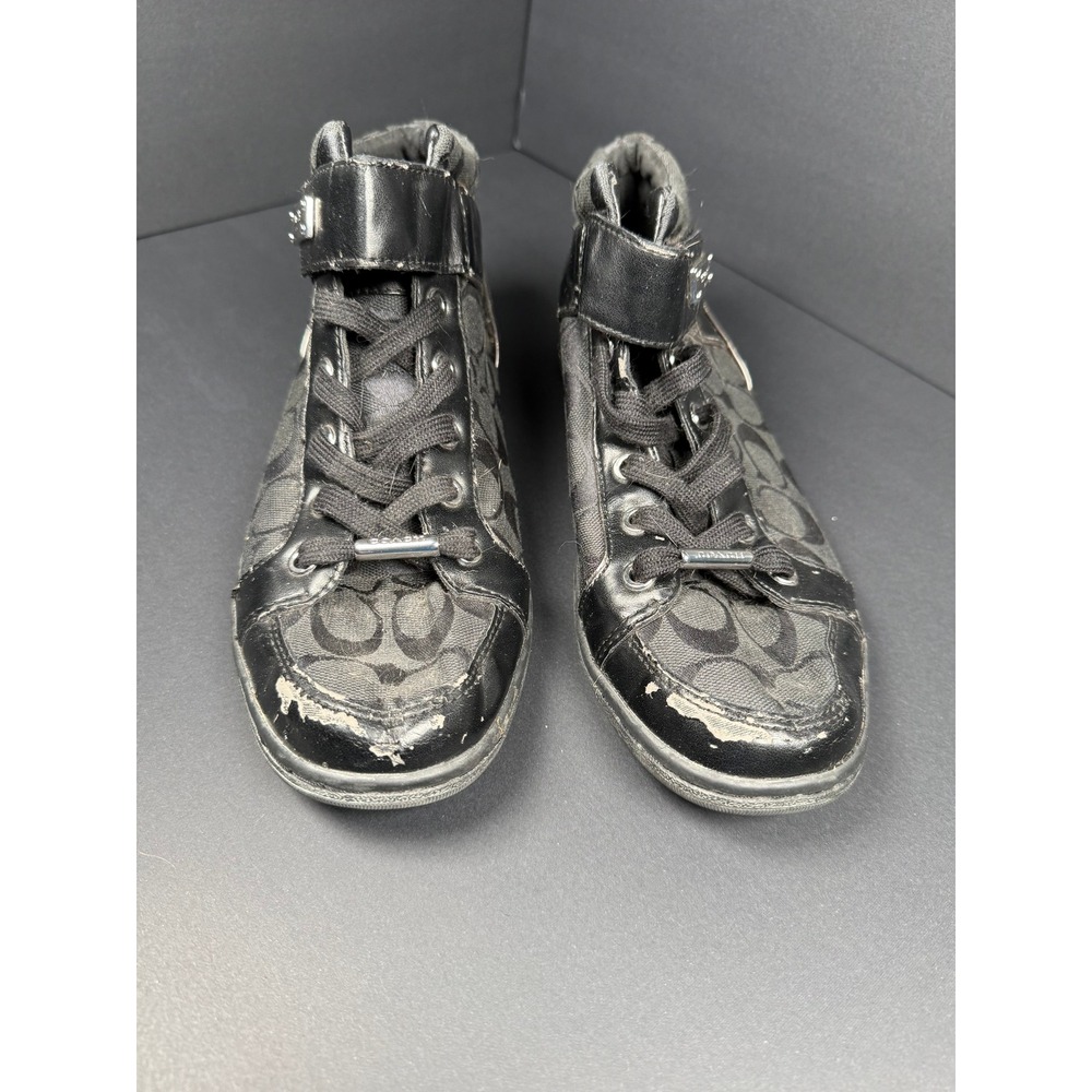 Coach Sneakers Mens 9 Black Signature Monogram High Top Strap A0289 Zavy